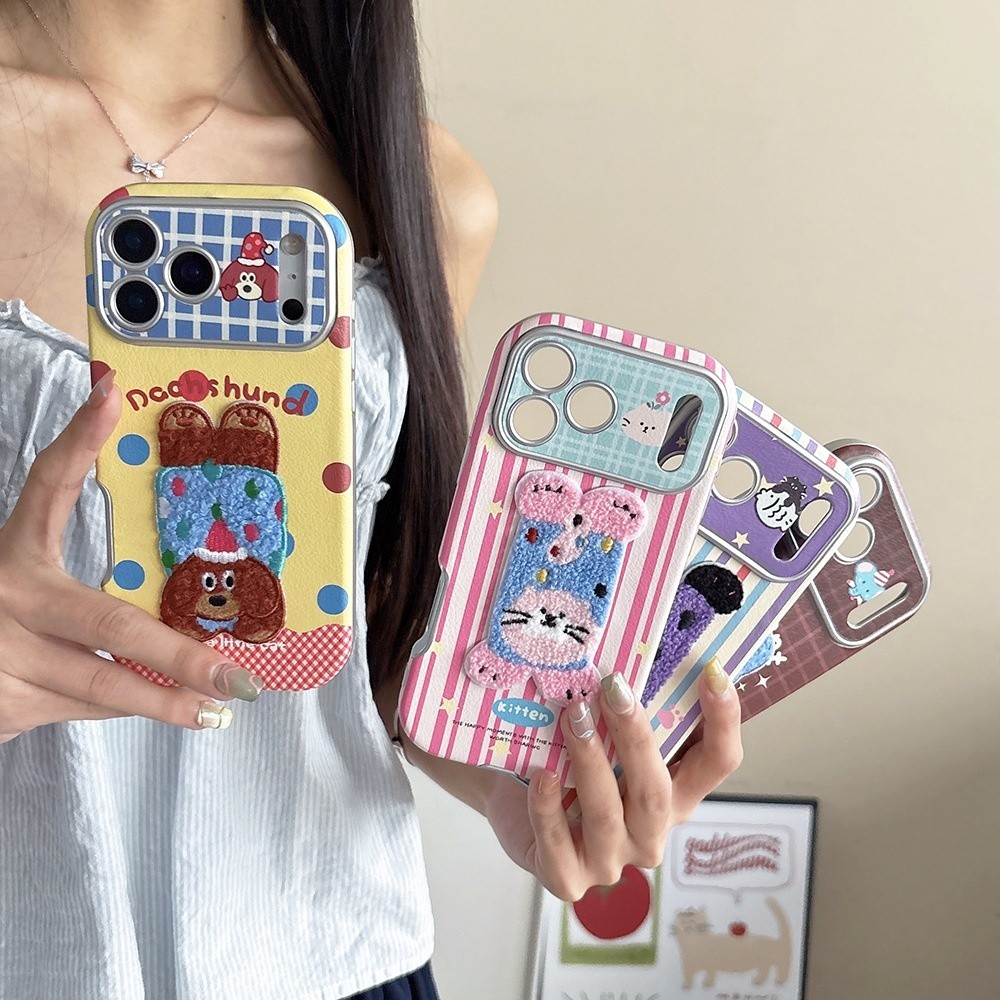 3D Thêu Mèo Chó Da Đệm Không Khí Ốp Lưng Điện Thoại iPhone 17 Pro Max 17 Air 16 Plus 15 14 13 12 11 Vỏ Bảo Vệ Chống Sốc