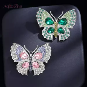 AqToCna Thời Trang Ánh Sáng Sang Trọng Pha Lê Bướm Thổ Cẩm Dành Cho Nữ Quần Áo Áo Áo Phụ Kiện Trang Sức Quà Tặng AqToCna
