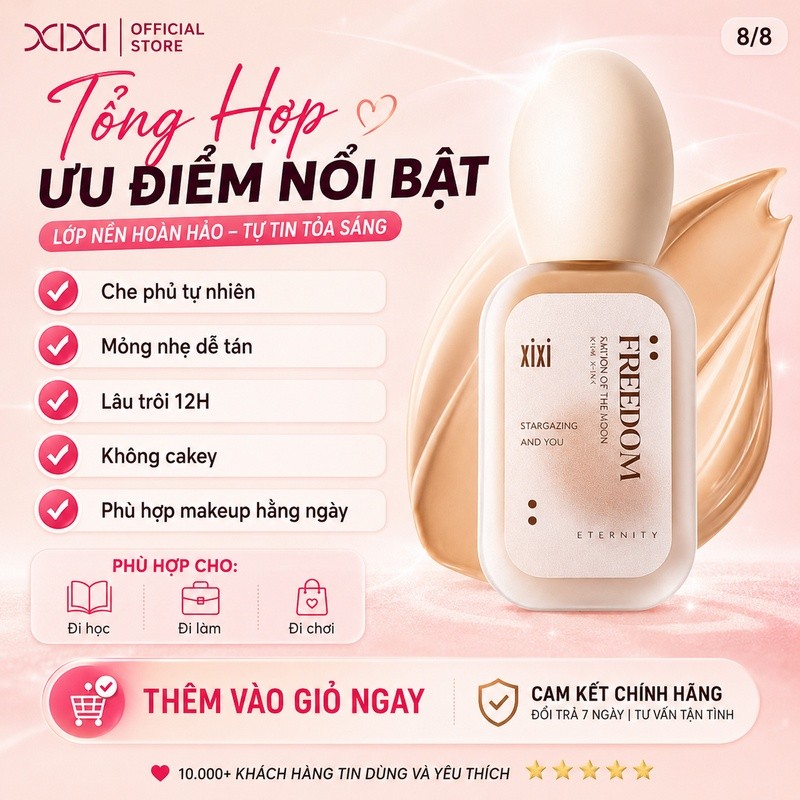 Kem Nền Che Phủ Cao XIXI Mỏng Nhẹ Tự Nhiên, Lâu Trôi 12H, Kiềm Dầu Không Mốc Cho Mọi Loại Da D639