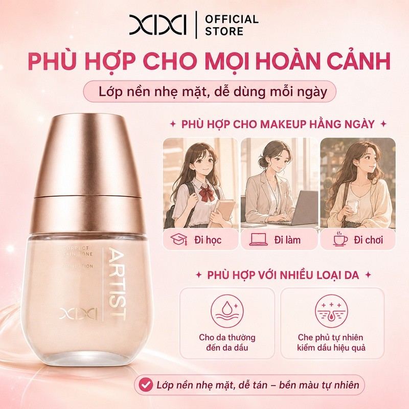 XIXI D740 Kem Nền Che Phủ Tự Nhiên, Dưỡng Ẩm Mịn Da, Lâu Trôi Không Mốc, Foundation Trang Điểm