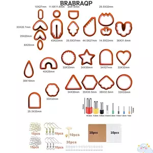 Máy cắt đất sét BRABRAA 142 chiếc, được trang bị túi đựng dụng cụ cắt hình dạng khác nhau Dụng cụ đất sét Polymer, Dụng cụ làm bông tai bằng nhựa nhẹ và dễ sử dụng Dụng cụ định hình trang trí