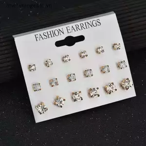 VFZ Thời Trang Đơn Giản 9 Đôi / bộ Phối Bông Tai Bộ Vuông Hình Học Bông Tai Dành Cho Nữ Mới Kim Cương Giả Pha Lê Bông Tai Trang Sức OTE