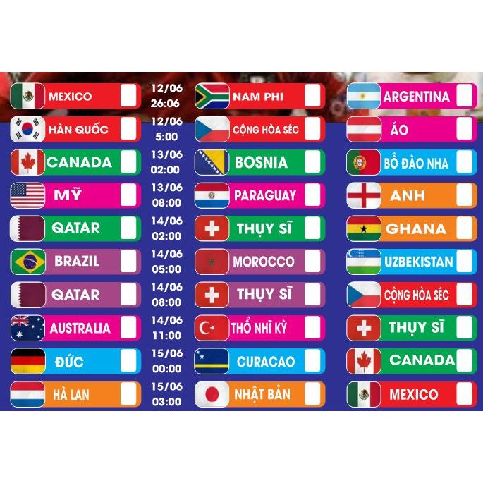LỊCH WORLD CUP 2026 DÁN TƯỜNG – DÀNH CHO NHÀ HÀNG, QUÁN CÀ PHÊ