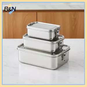 Hộp cơm trưa bằng thép không gỉ B & N 304 Hộp Bento Hộp đựng thực phẩm bằng kim loại có khóa ngậm Thích hợp cho công việc và trường học.