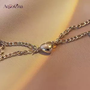 AqToCna 2 Chiếc Thép Không Gỉ Chống Phai Màu Hip-hop Tay Dây Xích Nam Châm Tình Yêu Mặt Trăng Mặt Trời Vòng Tay Cho Cặp Đôi Bạn Gái Trang Sức Tay Đơn Giản AqToCna