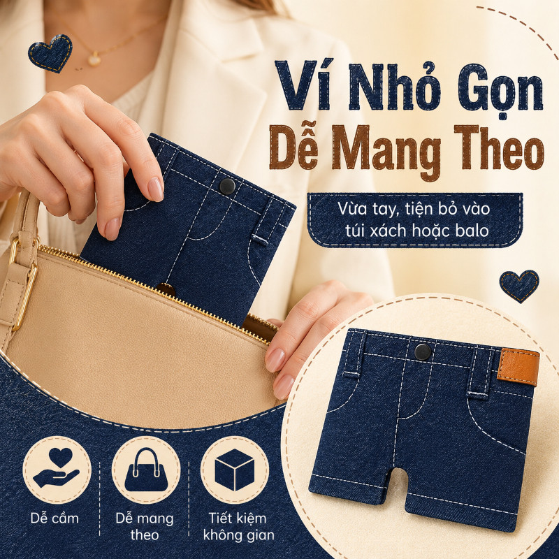 Ví Mini Quần Jean Short Độc Đáo - Phụ Kiện, Nhỏ Gọn Tiện Dụng, Quà Tinh Tế Cho Người Yêu Thích Phong Cách Riêng