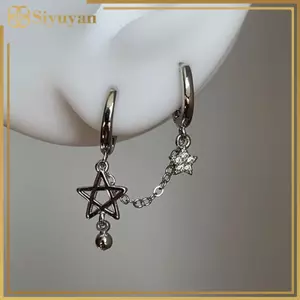 Siyuyan 1 Màu Bạc Ngôi Sao Dây Xích Đôi Tai Xương Tai Móng Tay Y2K Thời Trang Hottie Bông Tai Nữ Trang Sức VN