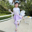 Bộ đồ bơi chia màu sắc tương phản cho bé gái Mùa hè Phong cách mới Áo dài tay tình yêu dành cho trẻ em + Chấm bi Culottes Swimsu