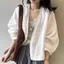Áo khoác Cardigan Ramie cao cấp dành cho nữ mùa hè mỏng nhỏ dáng rộng áo sơ mi trắng