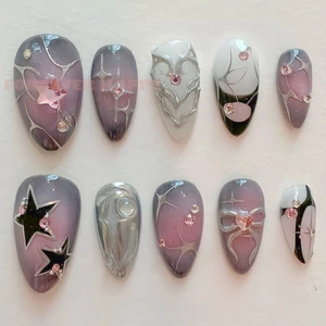 10 Chiếc Móng Tay Giả Mauve In Hình Ngôi Sao Siêu Linh Hoạt Lâu Dài Móng Tay Giả Cho Chuyên Nghiệp Móng Tay Nghệ Thuật Salon Cung Cấp