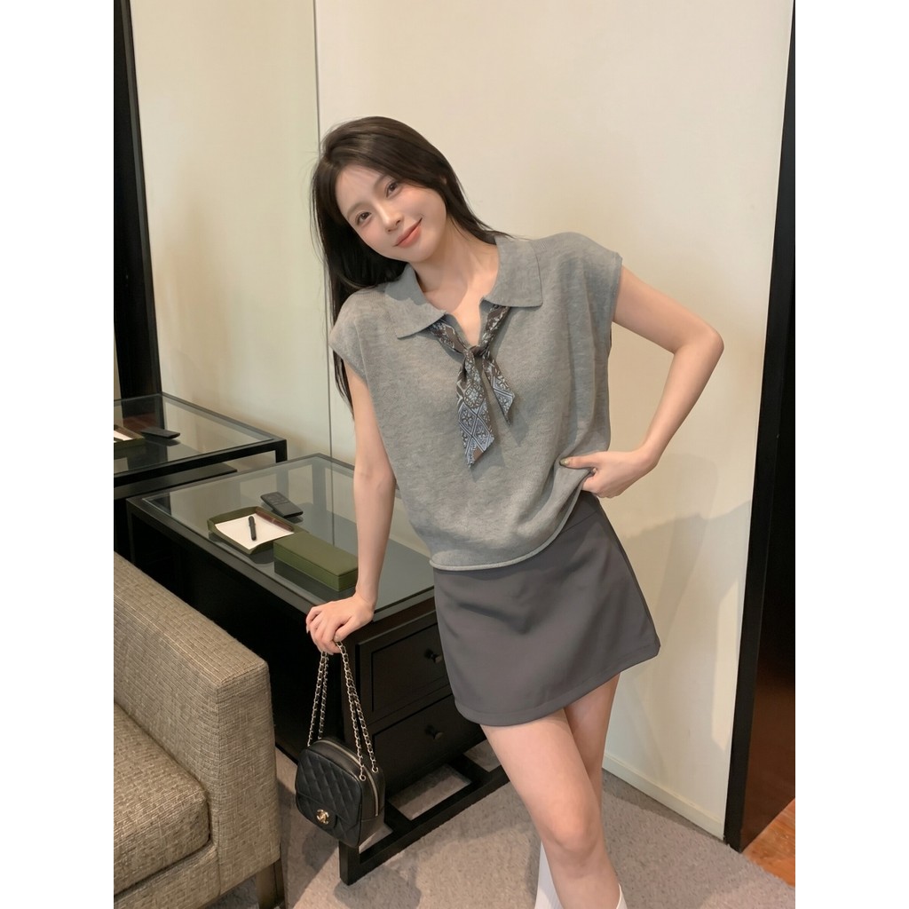 SUXI Áo thun ngắn tay dệt kim cổ Polo giản dị nhẹ nhàng dành cho nữ mùa hè mới 260616