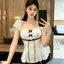 Áo thun ngắn tay Bowknot Polka Dot dành cho nữ mùa hè Pure Desire Một vai không tay khoe hình Top