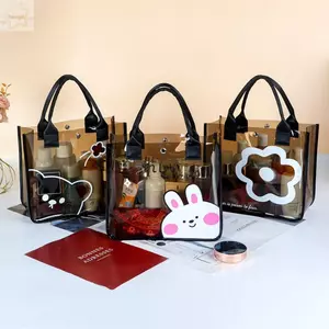 Túi Tote đi biển AWNGD, Túi giặt PVC hoạt hình hoa, Thời trang có dây kéo Túi đeo vai đa năng dành cho nữ