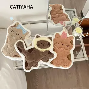 Khăn tay hoạt hình CATIYAHA, Thiết kế sáng tạo Khăn tay khô nhanh họa tiết đơn giản, Khăn lau tay nhung san hô dày hai lớp đa chức năng Nhà bếp