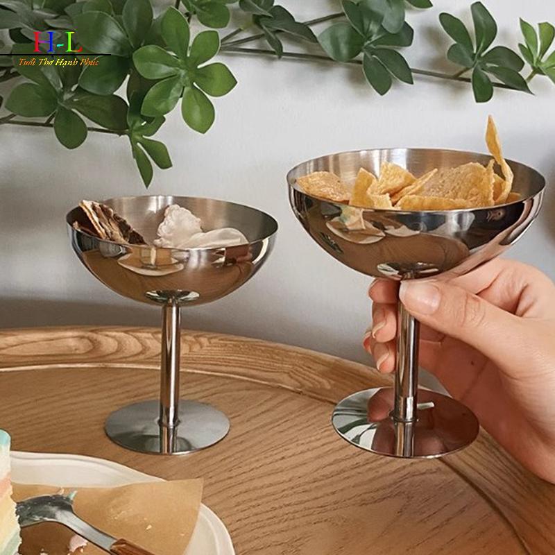 HL 2023 Mới Cốc Thép Không Gỉ Cốc Kem Món Tráng Miệng Salad Bát Trái Cây Đĩa Sna Món Ăn KTV Thanh Tiếp Liệu LMWU