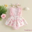 Bộ áo liền quần cổ tròn không tay in nơ hoa cho bé gái có dây đeo đầu nơ