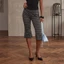 MAPLEPOET-Nữ Kẻ Sọc Capris Quần Co Giãn Eo Slim Fit Crop Quần Thường Ngày
