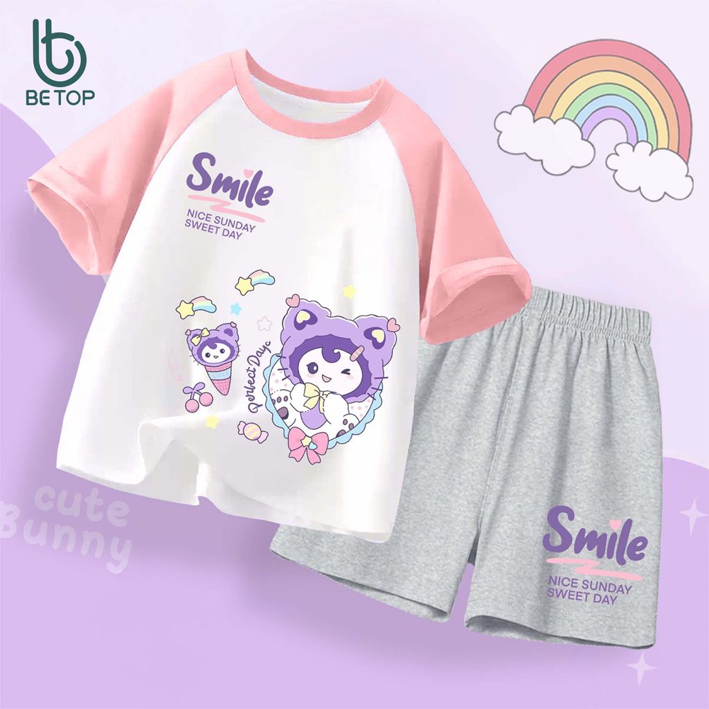 Set Đồ Bộ Kuromi Cho Bé Gái BETOP, Đồ Hè Cộc Tay In Hình Độc Đáo, Mềm Mịn, Thời Trang Bé Gái