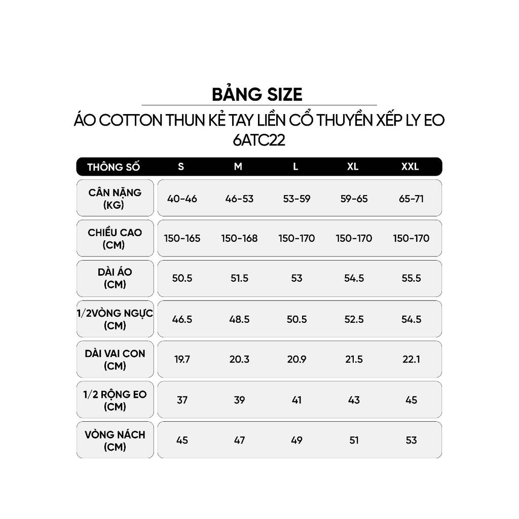 Áo thun nữ CARDINA Cotton thun kẻ tay liền cổ thuyền xếp ly eo 6ATC22