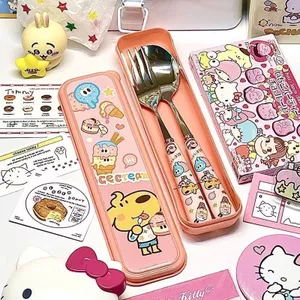Bánh Mì Thép Không Gỉ Sinh Viên Thìa Nĩa Đũa Hoạt Hình Dễ Thương Sinh Viên Ký Túc Xá Bộ Hộ Gia Đình Di Động Bộ Đồ Ăn 6.18
