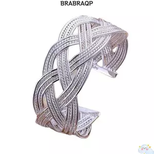 Vòng tay quyến rũ rỗng BRBRAA, Vòng tay mở rộng màu bạc rộng rãi, Thiết kế dệt rỗng độc đáo Phong cách mở Trang sức nữ mặc hàng ngày