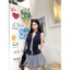 Mùa hè Phiên bản Hàn Quốc Phong cách Preppy Giả hai mảnh Kẻ sọc Khâu cổ áo polo Áo thun không tay Top Nữ
