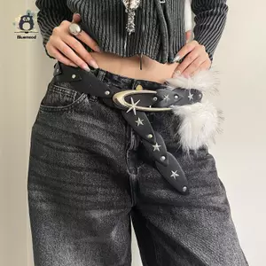 Thắt lưng lông giả da PU phong cách Y2K, dây nịt trang trí quần jean kiểu Hàn Quốc mới