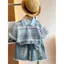 Trẻ em (90-150) Áo sơ mi Polo thoáng khí sọc sọc mỏng mùa hè + Quần short Denim rách thô Bộ đồ hai mảnh