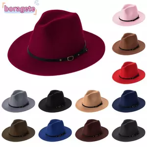 Mũ Fedora nỉ BORAGETE Nam & Nữ có khóa thắt lưng Mũ cao bồi vành rộng