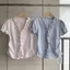 Áo sơ mi cổ chữ V sọc hai lớp độc đáo dành cho nữ Mùa hè Thiết kế kiểu Pháp Sense Slimer Look Top
