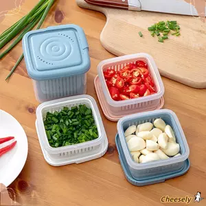 Hộp Bảo Quản Tủ Lạnh CHEESELY, Sắc Nét Có Nắp Tủ Lạnh Mini, Nhựa Vuông Hai Lớp Thoát Nước Kín Hộp Đựng Rau Củ