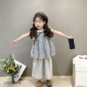 Bộ áo Vest mùa hè cho bé gái (100-140) Phiên bản Hàn Quốc Áo sơ mi trẻ em + Quần thẳng