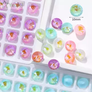 Hạt thủy tinh YUUKII, Đá pha lê tròn màu Opal Mocha 10mm, Loại cắt Pointback lấp lánh Flatback Kim cương giả cho đồ thủ công