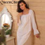 Phụ Nữ Cotton Chắc Chắn Trắng Váy Ngủ Vintage Váy Nữ Dài Tay Đồ Ngủ Váy Ngủ