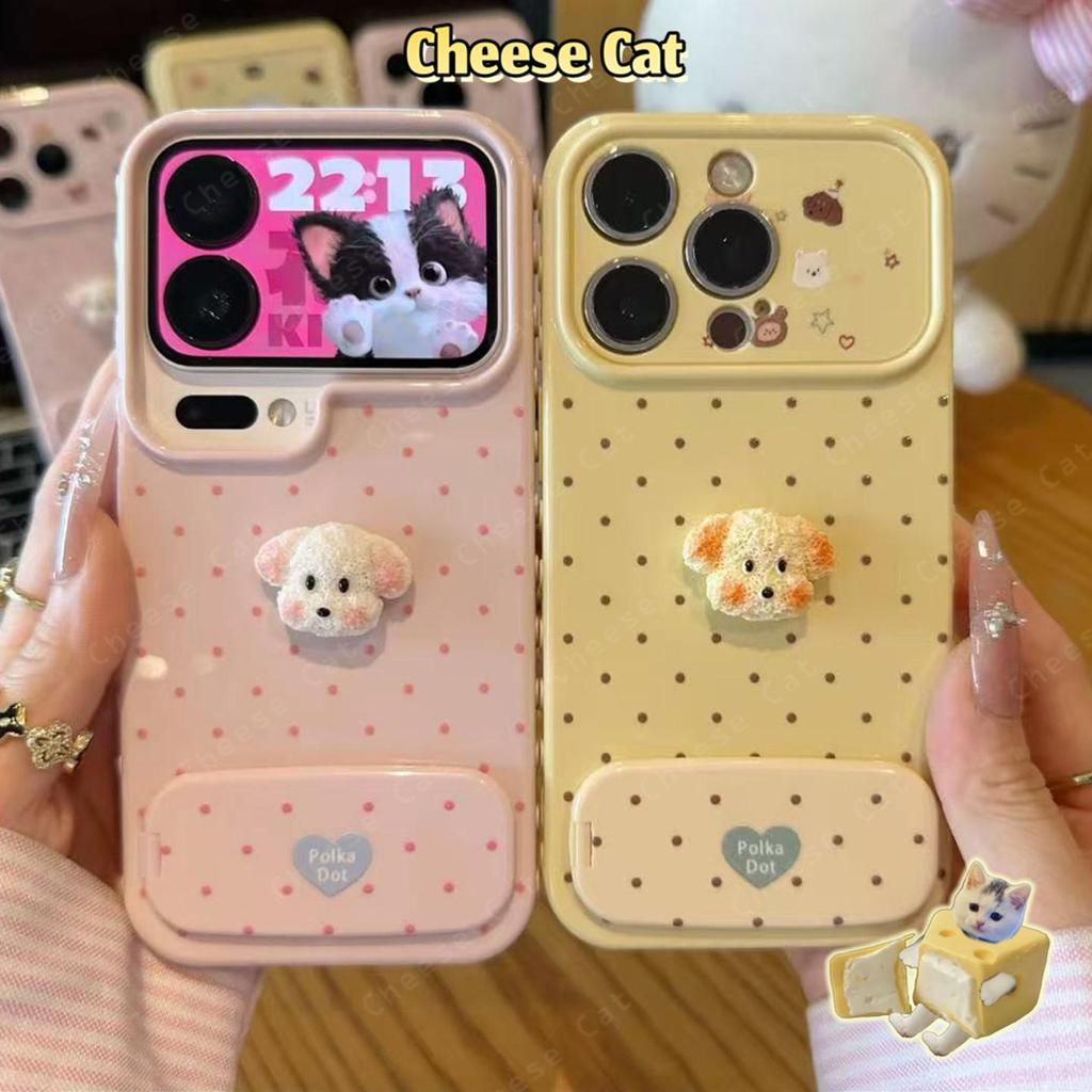 Ốp điện thoại có đế gương 3D hình cún con dễ thương cho iPhone 17 Pro Max 11 12 13 14 15 16 Plus
