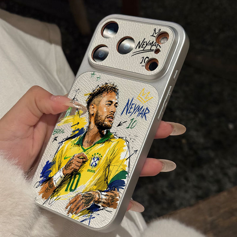 Ốp lưng iPhone Họa tiết da mạ phong cách Brazil Số 10 Neymar iPhone 17 16 15 14 13 12 11 Pro Max Plus Max