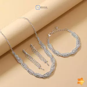 4 Bộ Trang Sức Thời Trang Nữ Móng Vuốt Dây Chuyền Sáng Bóng Kim Cương Giả Nelace Bông Tai Vòng Tay Phụ Kiện Tiệc Cưới Mới