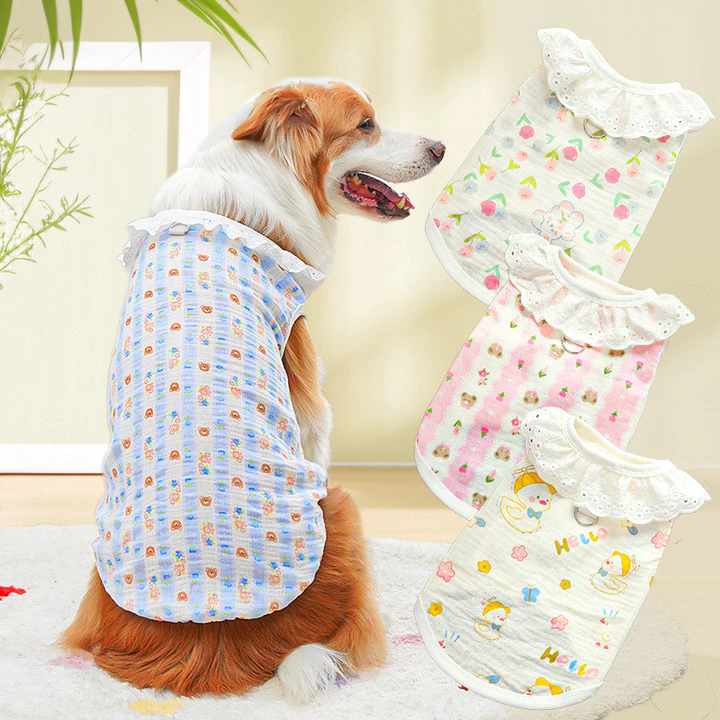 Quần áo mỏng thoáng khí bằng vải gạc cotton dành cho chó và mèo lớn, quần áo cho mèo cưng, đồ dùng cho chó