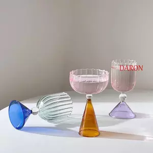 Cốc pha lê DARON, Phong cách gợn sóng Hình dạng không đều Cốc kem thủy tinh đầy màu sắc, Đồ uống cổ điển Màu Gradient Cốc tráng miệng