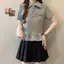 Áo thun ngắn tay kẻ sọc khâu cổ áo polo chính hãng dành cho nữ mùa hè Phong cách mới Giảm tuổi viền nấm nhỏ