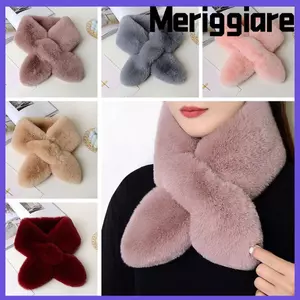 Khăn quàng cổ MERIGGIARE, Lông thỏ giả sang trọng Khăn chéo màu trơn, Khăn quàng cổ dày ấm áp mùa đông quấn bé gái