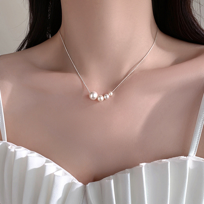 Vòng cổ ngọc trai thiết kế thích hợp sang trọng ánh sáng bạc s925