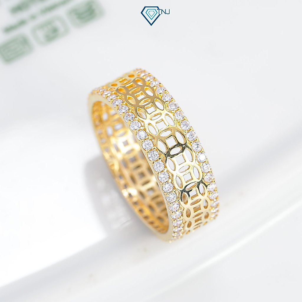 Nhẫn bạc nam kim tiền tròn đính đá viền mạ màu xi vàng 18K, xi vàng hồng, xi bạch kim sang trọng NNA0863 - Trang Sức TN