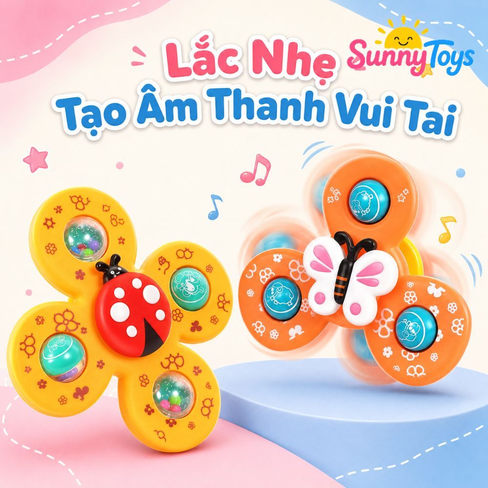 Bộ Con Quay Hít Dính Hình Côn Trùng SunnyToys - Xoay Vui Nhộn Kèm Lục Lạc Cho Bé
