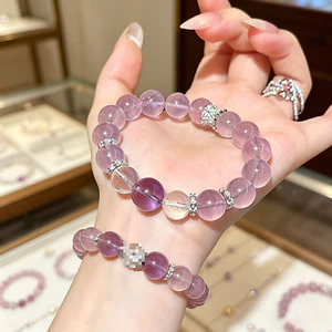Ice Clear Purple Azeztulite Crystal Bracelet Nữ Ins Tối Giản Sang Trọng Màu Hồng Pha Lê Lắc Tay Phụ Kiện Thời Trang