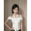 Áo thun ngắn tay một vai chấm bi màu trắng dành cho nữ Mùa hè Phong cách mới Slim-Fit Slimm
