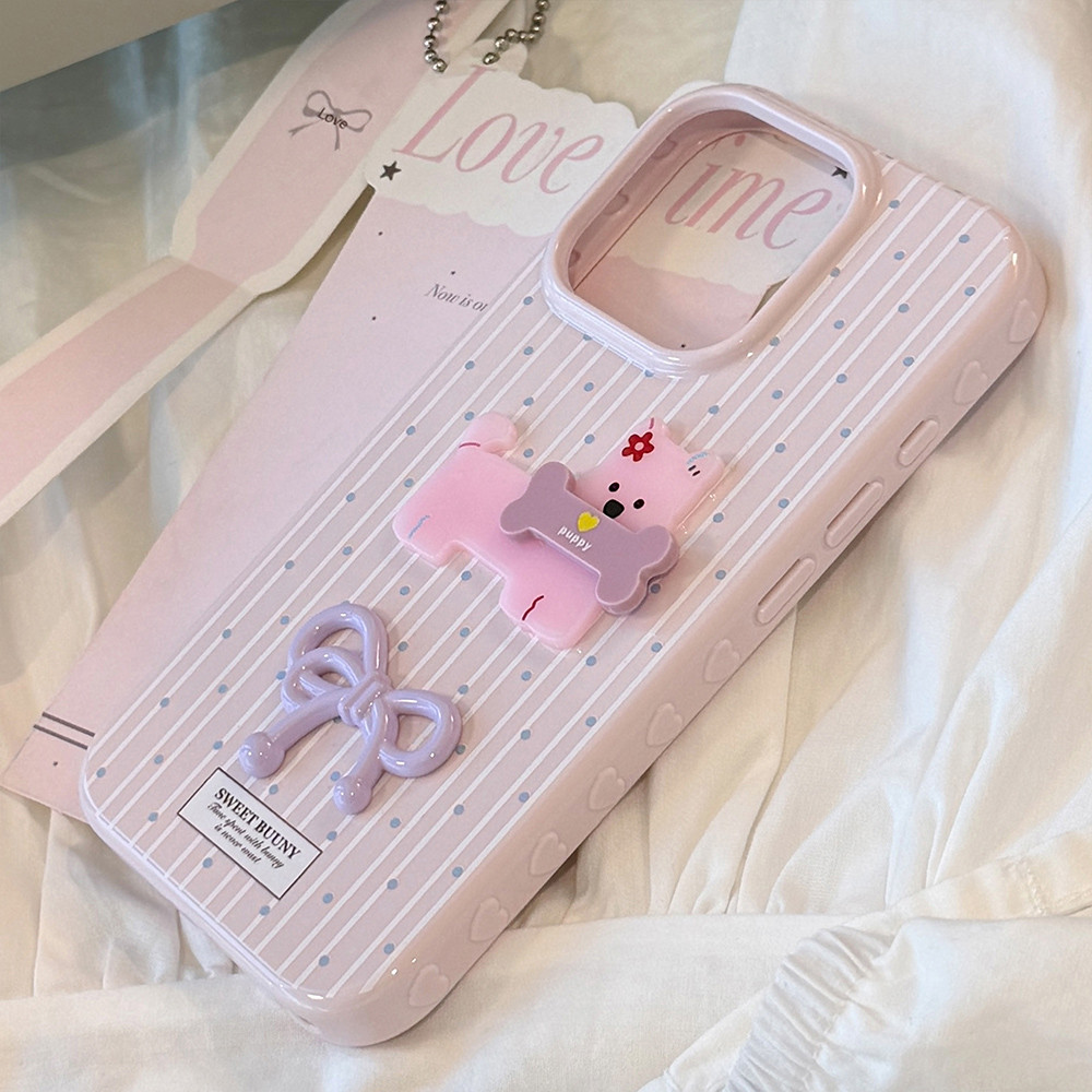 Ốp điện thoại mềm hình chó xương nơ 3D cho iPhone 17 Pro Max 16 15 14 13 Vỏ bảo vệ chống sốc
