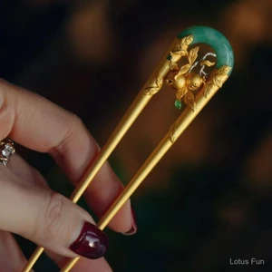 Lựu hoa cổ điển kẹp tóc đồng tâm, phù hợp với phong cách retro và phụ kiện Hanfu