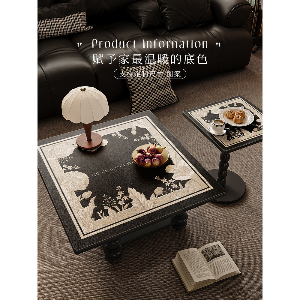 Bàn Vuông Thảm Chống Dầu Chống Thấm Nước Rửa Cao Cấp Cảm Giác Vuông Khăn Trải Bàn Da PU Bàn Cà Phê Thảm Bảo Vệ Bàn Thảm