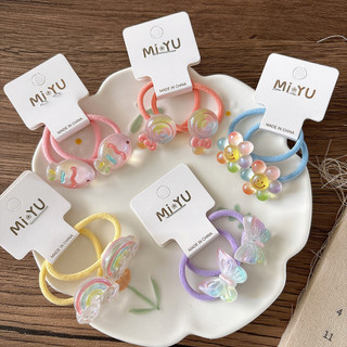 Dây buộc tóc trong suốt họa tiết hoạt hình cho bé gái mùa xuân hè, thiết kế bướm cầu vồng